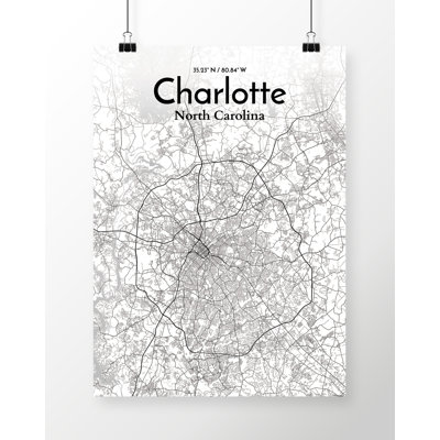 «Charlotte City Map», reproduction d'impression sur affiche en blanc