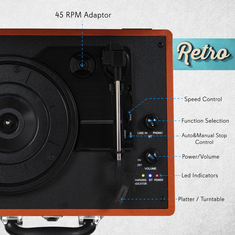 Portable 78 - Speed Turntable Decorative Record Player with Bluetooth