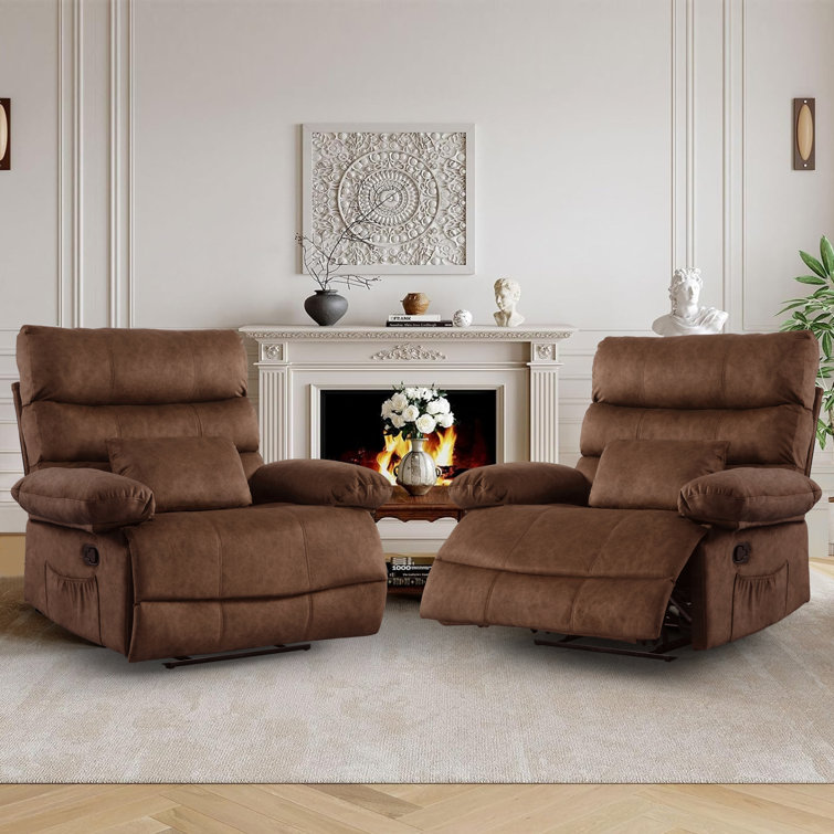 Abston Wide Velvet Oversize Upholstered Manual Standard Recliner(Set of 2)