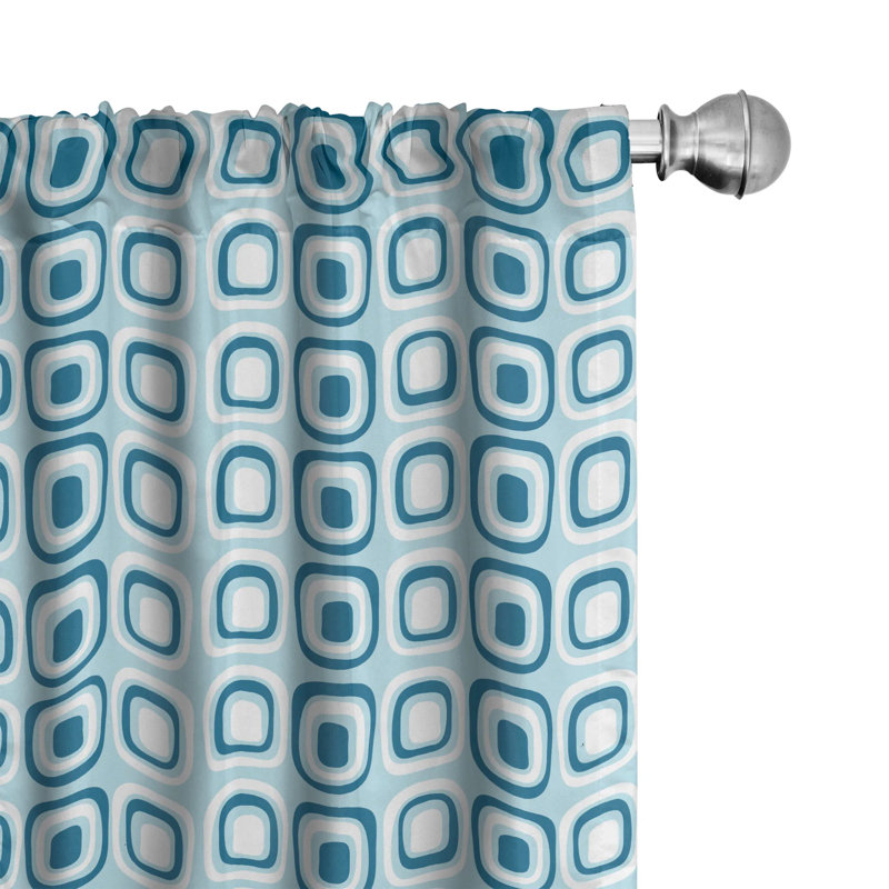 Blue and White Geometric Pattern Rod Pocket Curtain Panels, 28" x 84"