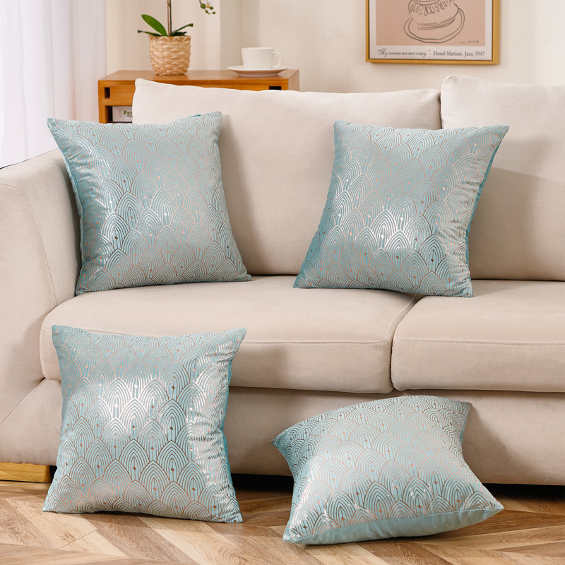 Warisi - Jeté géométrique abstrait en velours doré, carré, Housse de coussin seulement - sans coussin, gris, 18 po x 18 po