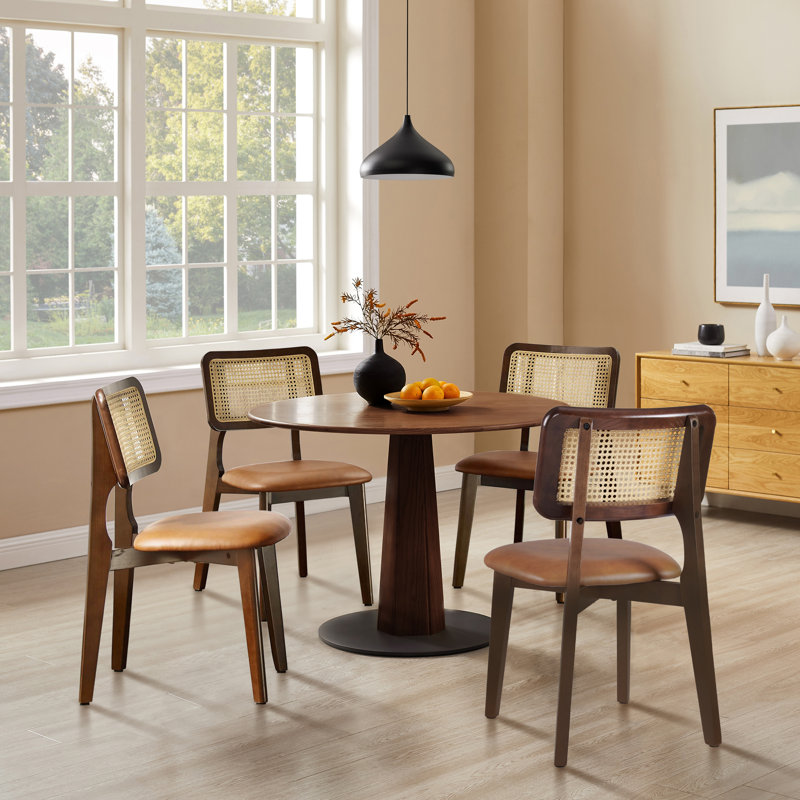 17.3'' Wide Leather Side Dining Chairs, Brown