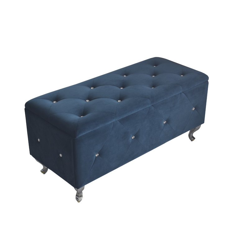 Banc de rangement rembourré Carnes, H 18,9 po x l 42 po x P 18,3 po, Bleu