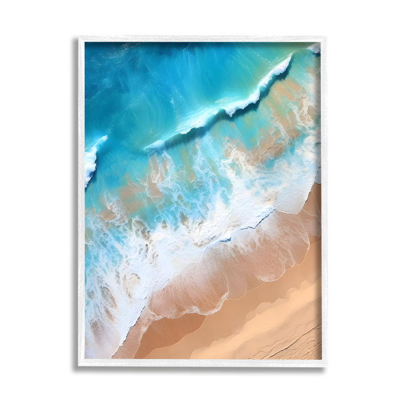 Gray Floater Framed Abstract Aerial Sea Waves Canvas Print