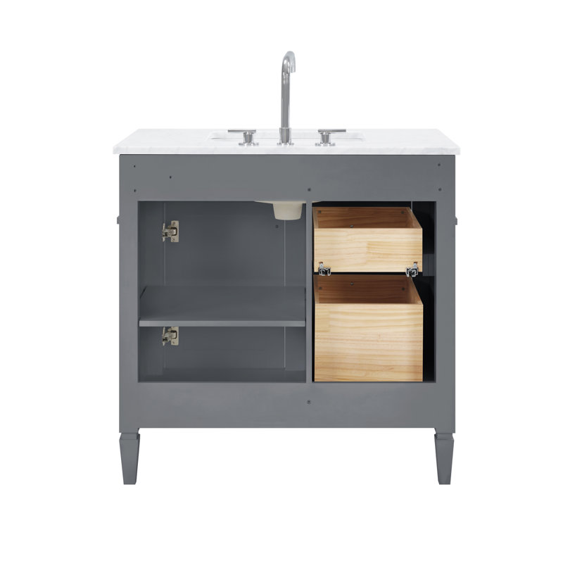 Alexxis 36" Single Sink Freestanding Bathroom Vanity with White Carrara Marble Top, Dark Gray