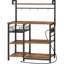 Baker’S Rack With Power Outlet, 35.4-Inch Coffee Bar Stand With Mesh Basket And Microwave Shelf, Kitchen Storage Rack With 4 S-Shaped Hooks – Rustic Brown