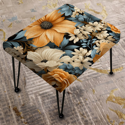 Yellow And Blue Farmhouse Flowers Pattern - Floral Rectangle Ottoman