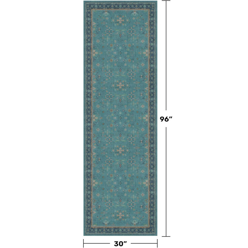 Washable Boho Runner Rug-Non-Slip, Pet-Friendly Hallway & Kitchen, Teal