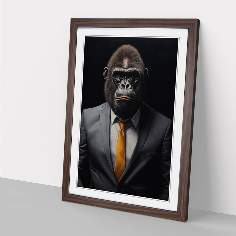Gorilla with Glasses Painting - Framed Print, Walnut, 64cm H x 46cm W x 2cm D