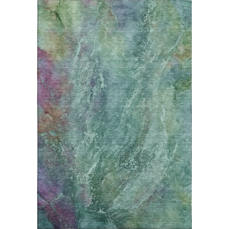 Premium Machine Washable Mayfield AMF2308 Abstract Rug, Teal, 10' x 14'