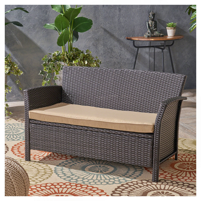 Morphis 51'' Wide Metal Loveseat with Cushions, Dark Brown, Tan
