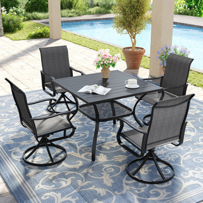 4-Person Square Patio Dining Set With 360°Swivel PVC-coated polyester Chairs