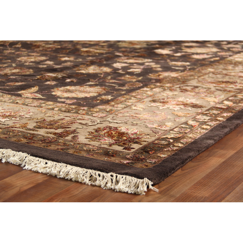 Museum Kashan hand-knotted Wool/Silk Charcoal/Beige Area Rug