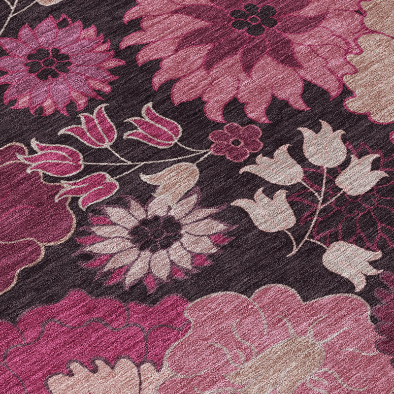 Machine Washable Indoor/Outdoor Chantille ACN2295 Floral Rug, Round 8'