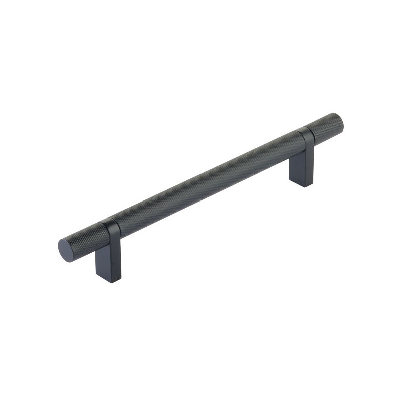 Emtek Select Cabinet Pull 6" C-C,  Rectangular Bar Stem, Knurled Bar, Flat Black, 8"