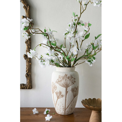 Vase cylindrique en céramique 7,9 x 7,9 x 13,8 po avec motif botanique brun