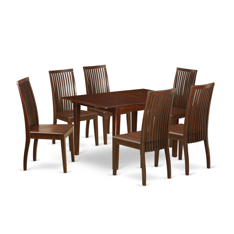 Table de salle à manger en acajou avec plateau en bois massif et plateau en treillis, 7 pièces: 1 table, 6 chaises