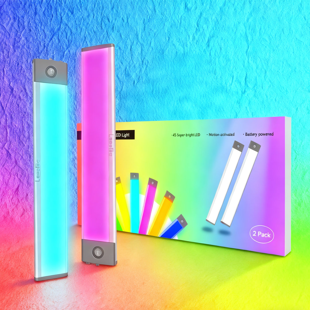 Under Cabinet Lighting, Adjustable 8 Colors Valentine RGB Mood Lights for Party,Game room,Kitchen (Set of 2) Lepotec