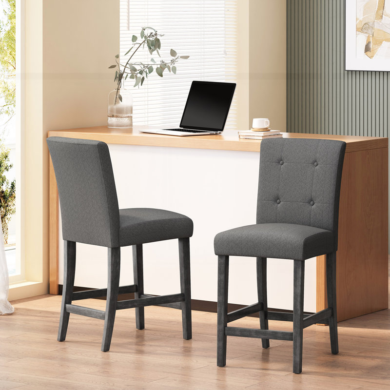 Tabouret de comptoir contemporain capitonné en tissu, Noir, Gris