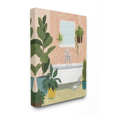«Peach Walls Bathroom Oasis Scene with Fiddle Leaf Plants» par Grace Popp, impression