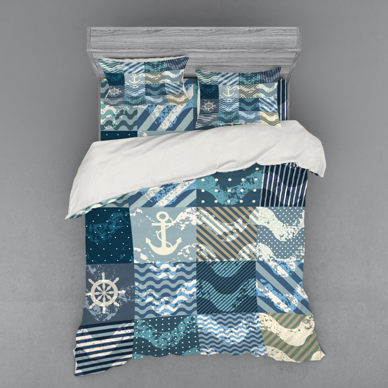 Coastal Polyester Striped Duvet Cover, Queen Duvet Cover + 3 Additional Pieces