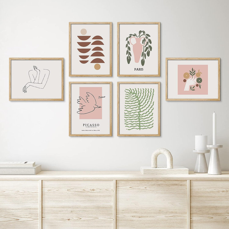«Matisse Bird & Wild Plant», 6 pièces par Pablo Picasso, H 14 po x l 11 po x P 1 po, Encadré naturel
