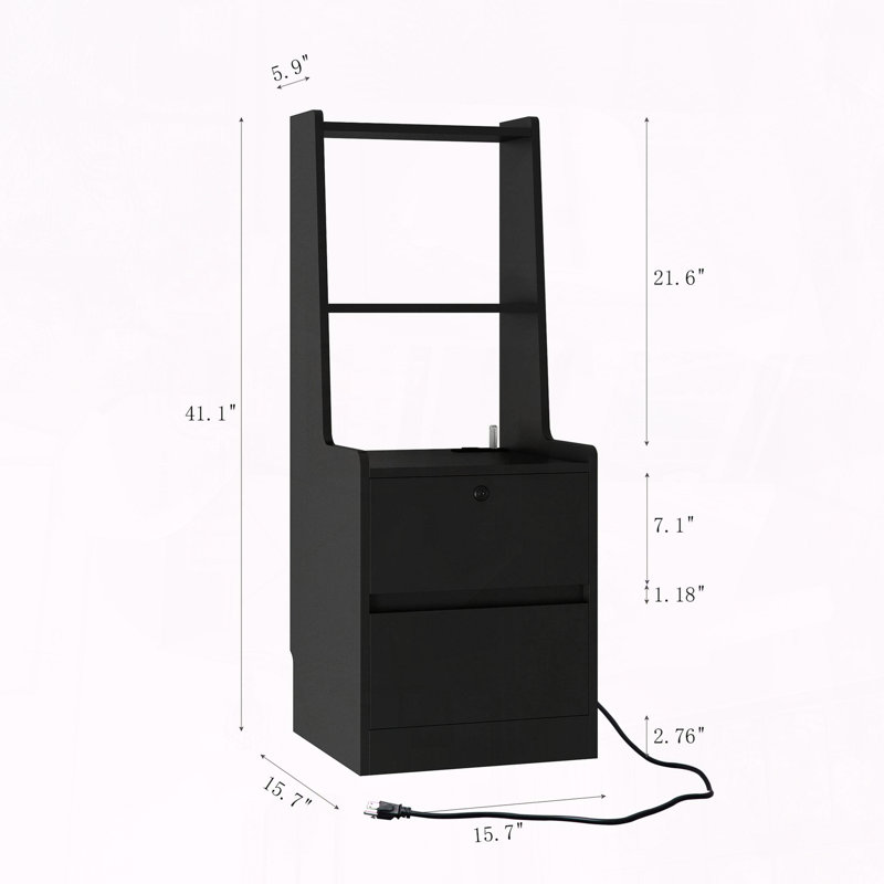 Ensemble de 2 tables de chevet intelligentes avec station de charge et veilleuse à commande vocale, Noir