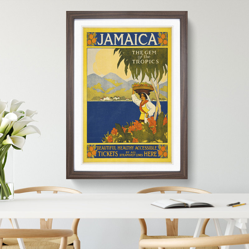 Vintage Travel Jamaica - Picture Frame Graphic Art, Walnut, 36cm H x 27cm W x 2cm D