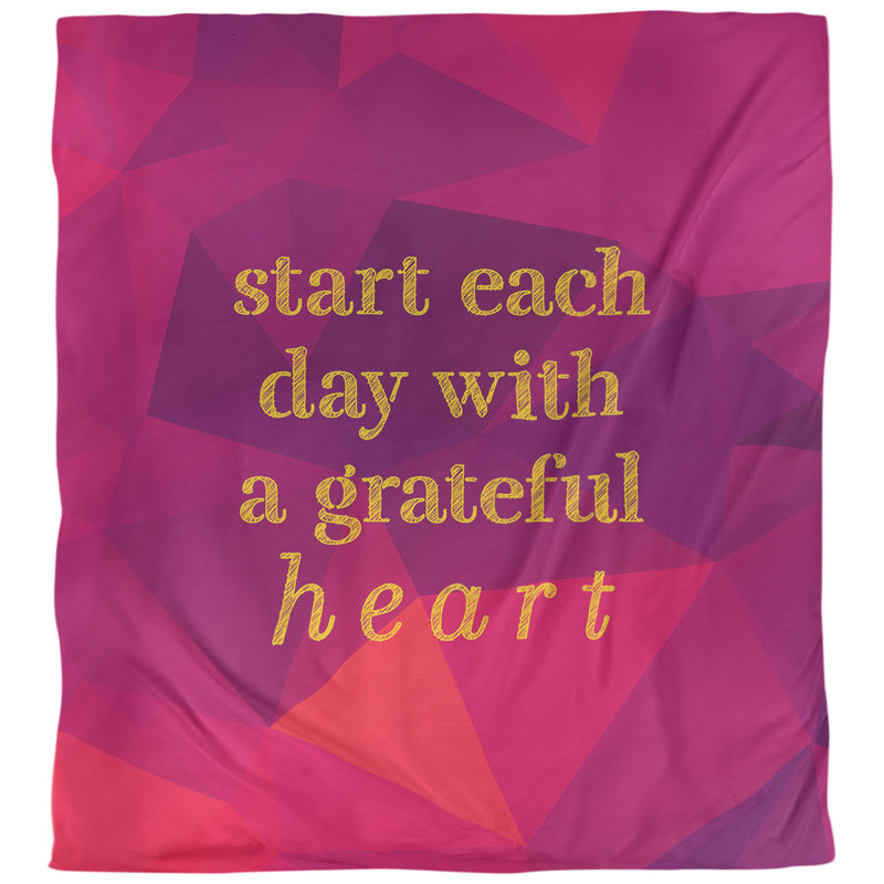 Housse de couette simple à citation gratitude, Housse de couette pour grand lit, Rubellite / or