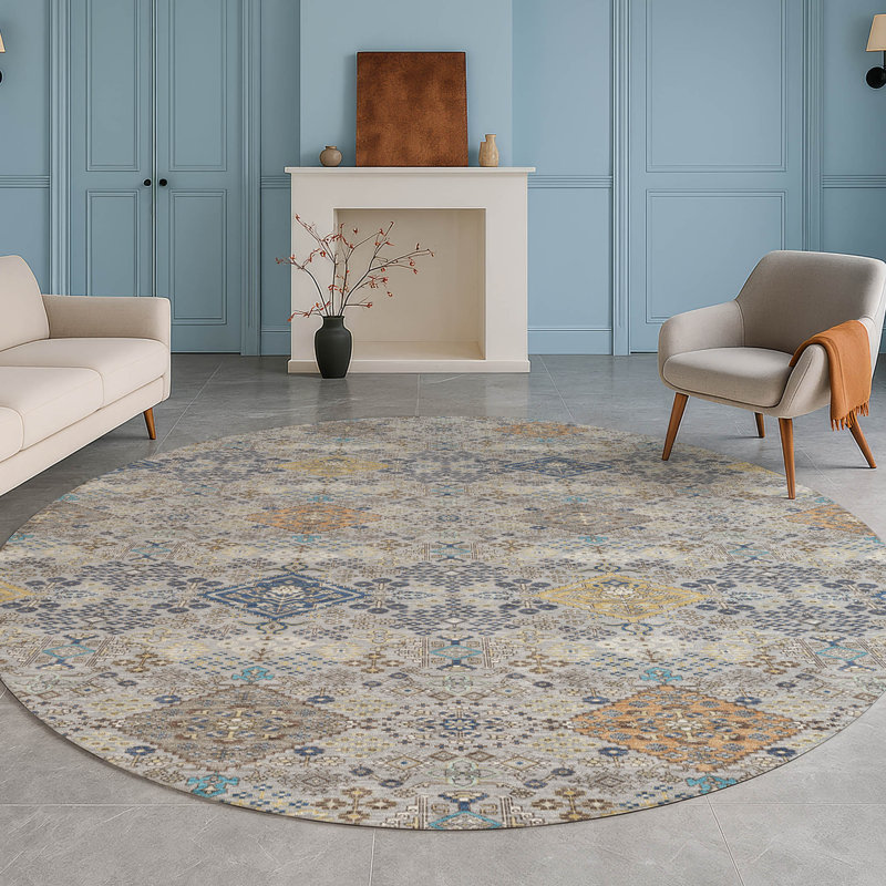 Machine Washable Indoor/Outdoor Chantille ACN2440 Traditional Rug, Silver, 8' Round
