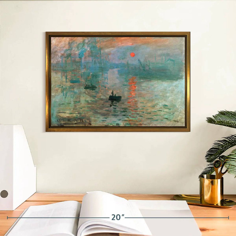 Impression lever de soleil 1872, Cadre flottant doré, 13 po x 9 po