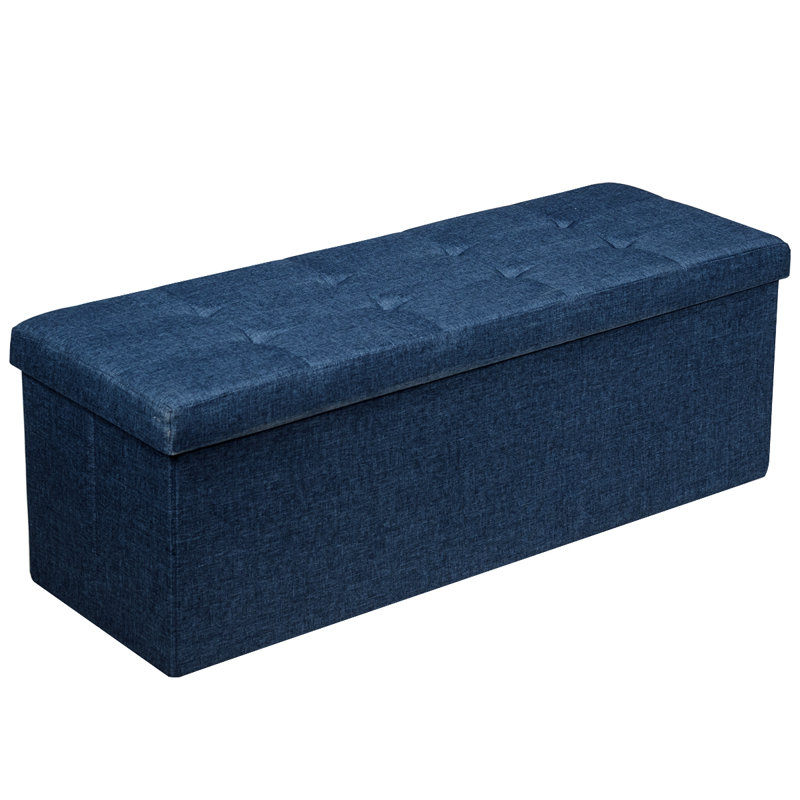 110x38x38cm Linen Upholstered Storage Bench, Navy