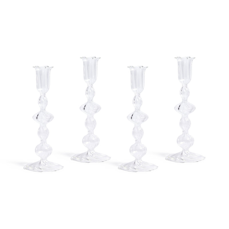 Marais Blown Glass Taper Candle Holders, Set of 4, 6.25" H x 2.25" W x 2.25" D