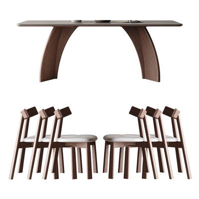Italian Solid Wood Sintered Stone Dining Table 6 - Person Double Pedestal Dining Set