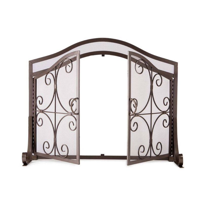 Petit pare-étincelles avec portes, Cuivre, 33" H x 44" W x 3.75" D