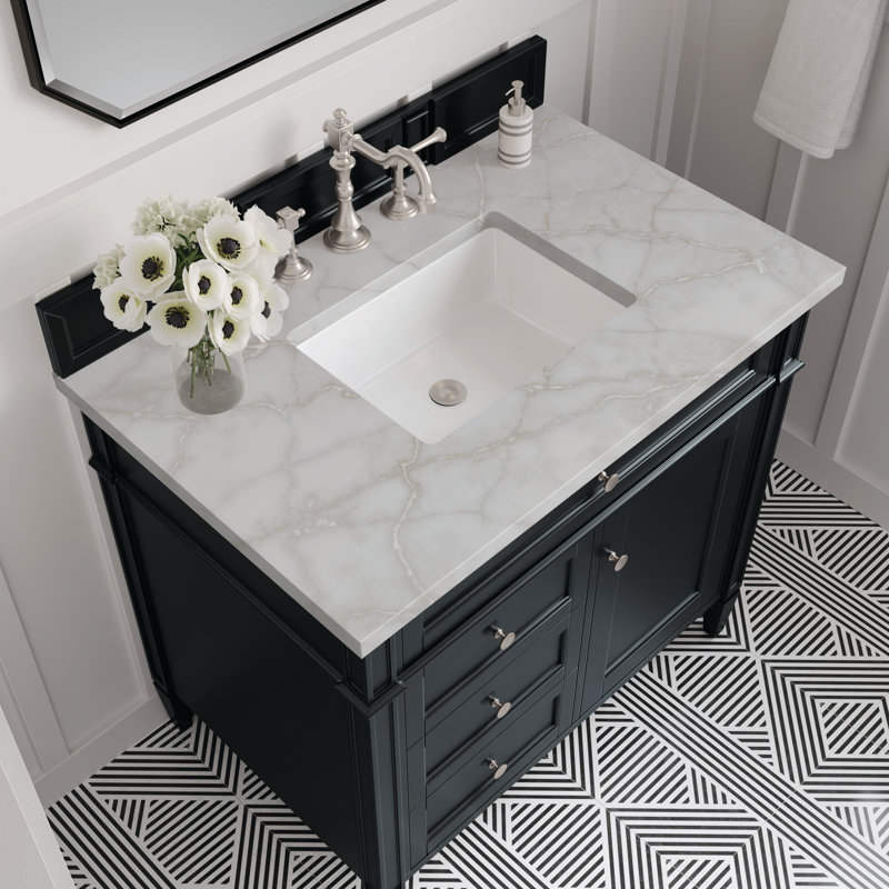 Brittany 36'' W Single Vanity, Black Onyx, Victorian Silver, 8" Widespread