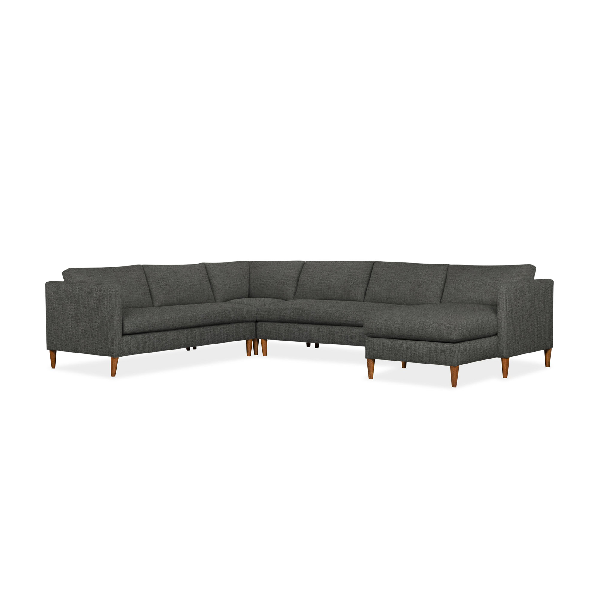 Clifford 4-Piece Upholstered Custom Sectional, Zuma Charcoal Textured Linen, Right Hand Facing