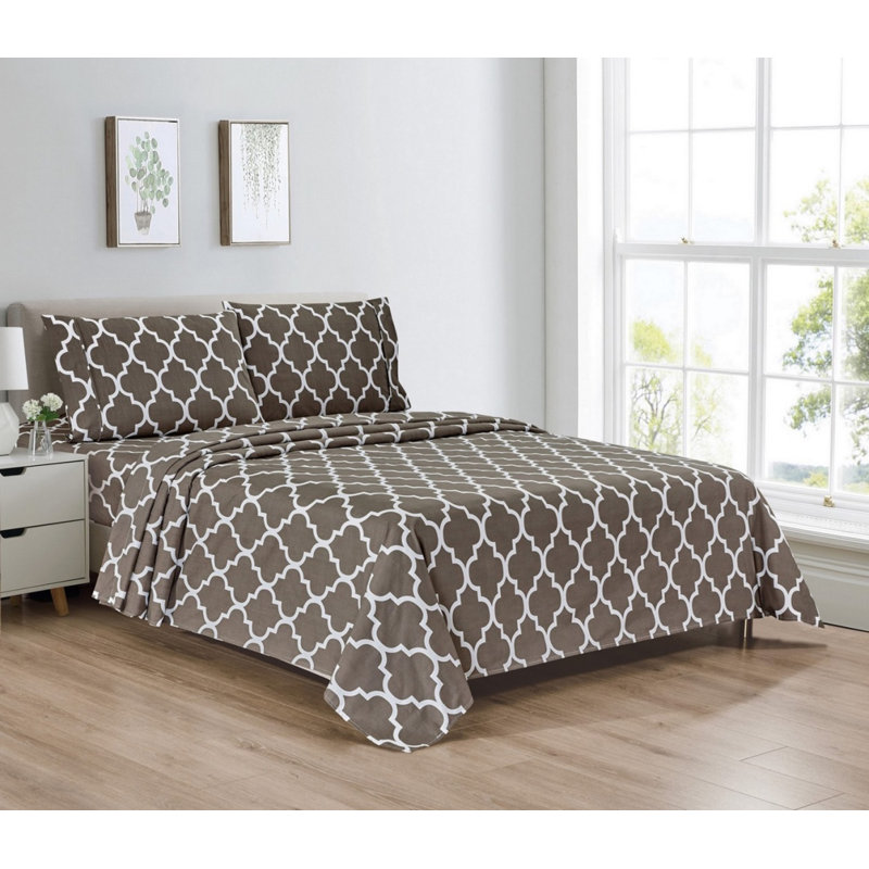 King Size Grey Trellis Egyptian Cotton Bamboo Sheet Set