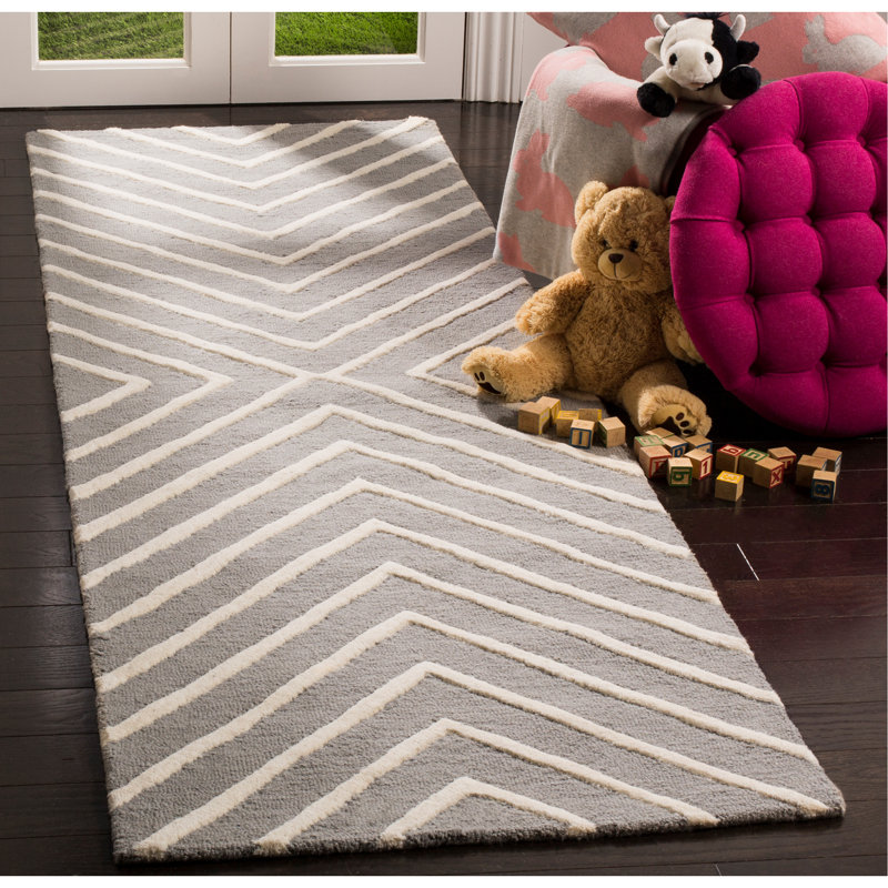 Tapis en laine touffeté à la main Clust, Rectangle 8 pi x 10 pi, Gris/Ivoire