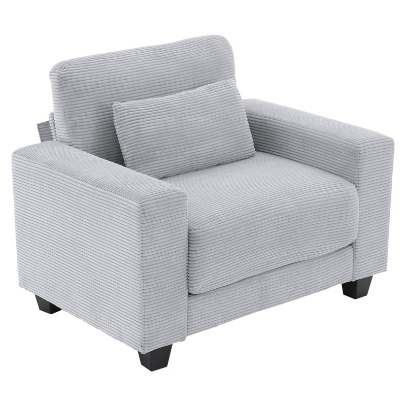 Fauteuil en velours côtelé 44,5 po avec coussin, Gris