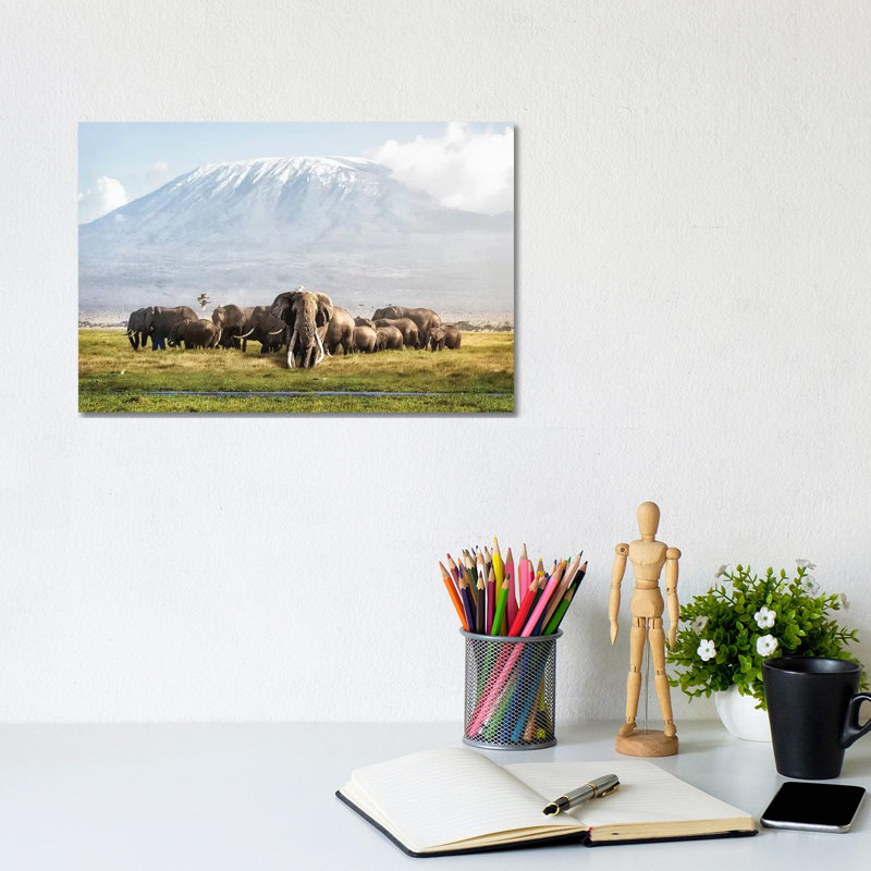 Tusker Tim And Family In Front Of Kilimanjaro by Susan Schmitz - Wrapped Canvas Gallery-Wrapped Canvas Giclée