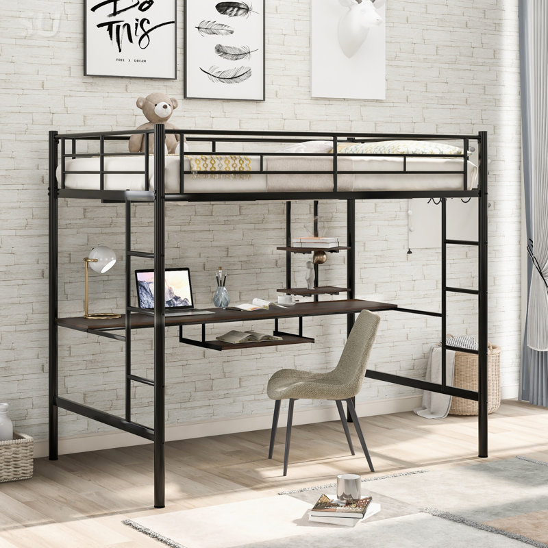 Lit mezzanine avec bureau et tablette