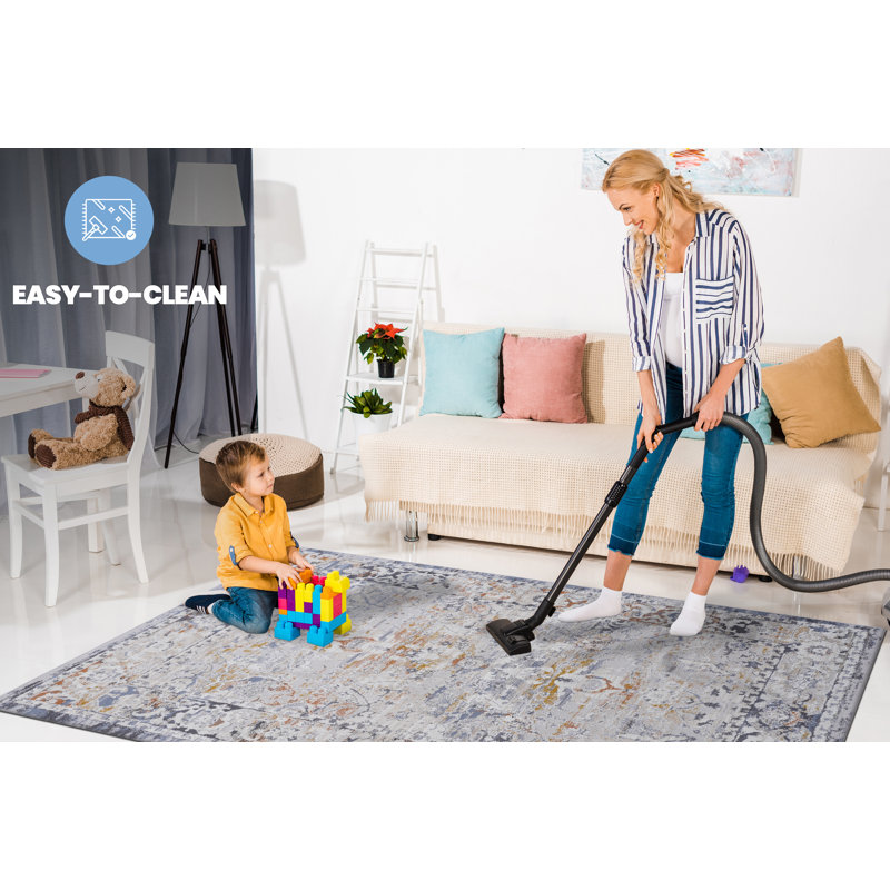 Ivory and Grey Abstract Cotton Synthetic Area Rug 2' x 3'