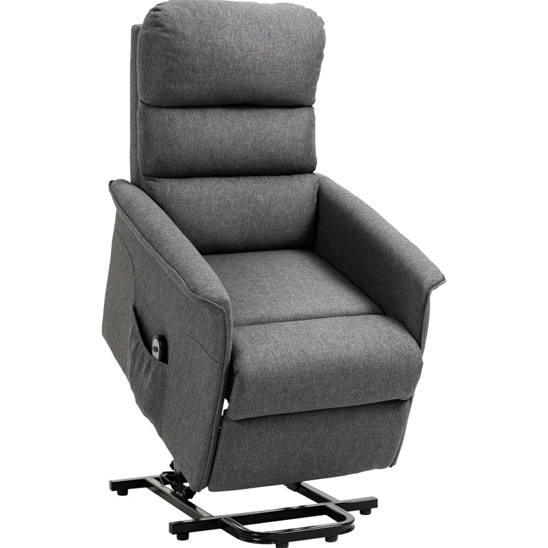 Fauteuil relevable en tissu gris pour utilisateurs âgés - télécommande, rangement électrique pour poches latérales