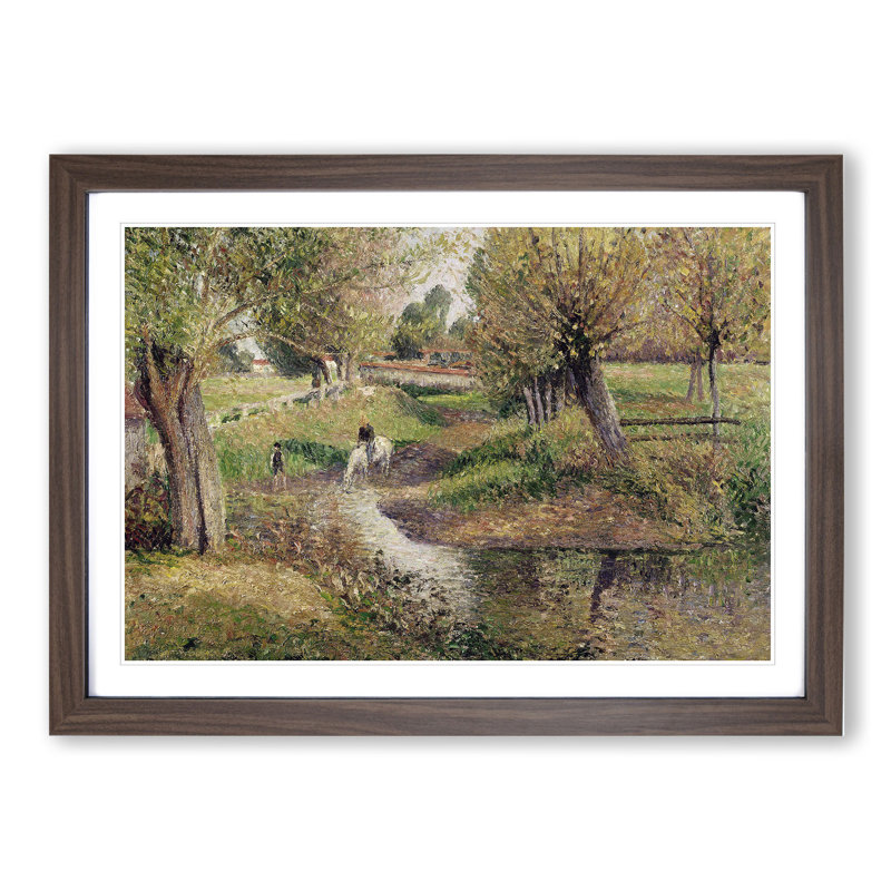 The Watering Place by Camille Pissarro - Picture Frame Painting, Walnut, 27cm H x 36cm W x 2cm D