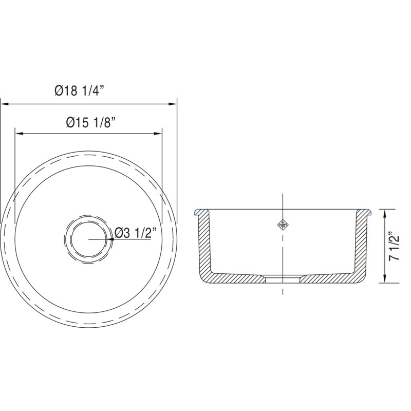 Lancaster 18" Single Bowl Round Bar/Food Prep Fireclay Kitchen Sink, Matte Gray