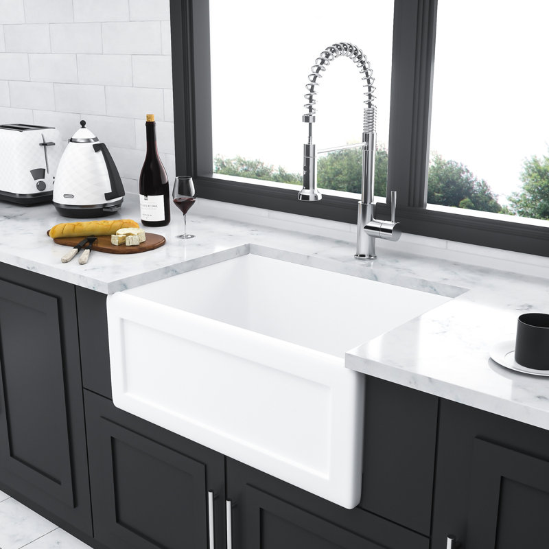 White Apron Front Ceramic 24 Inch Sink - Single Bowl, Design For Kitchen & Laundry Front, Option