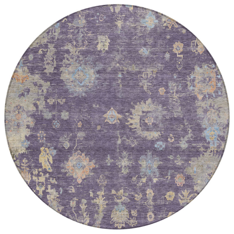 Machine Washable Indoor/Outdoor Matsuda ACN2302 Global Rug, Round 8'