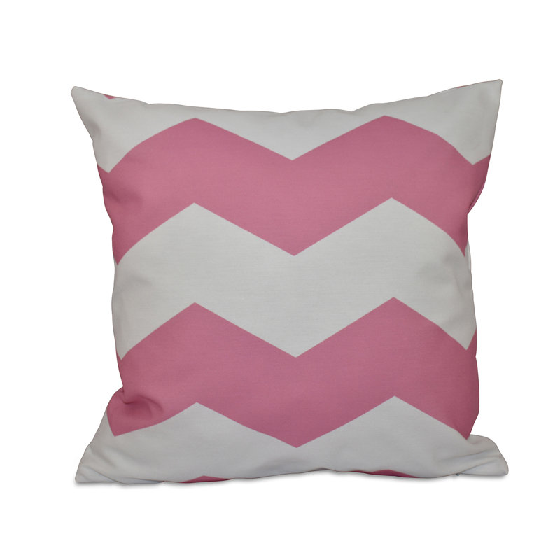  Chevron Stripes Geometric Outdoor Square Pillow Cover & Insert, 18" x 18", Petal