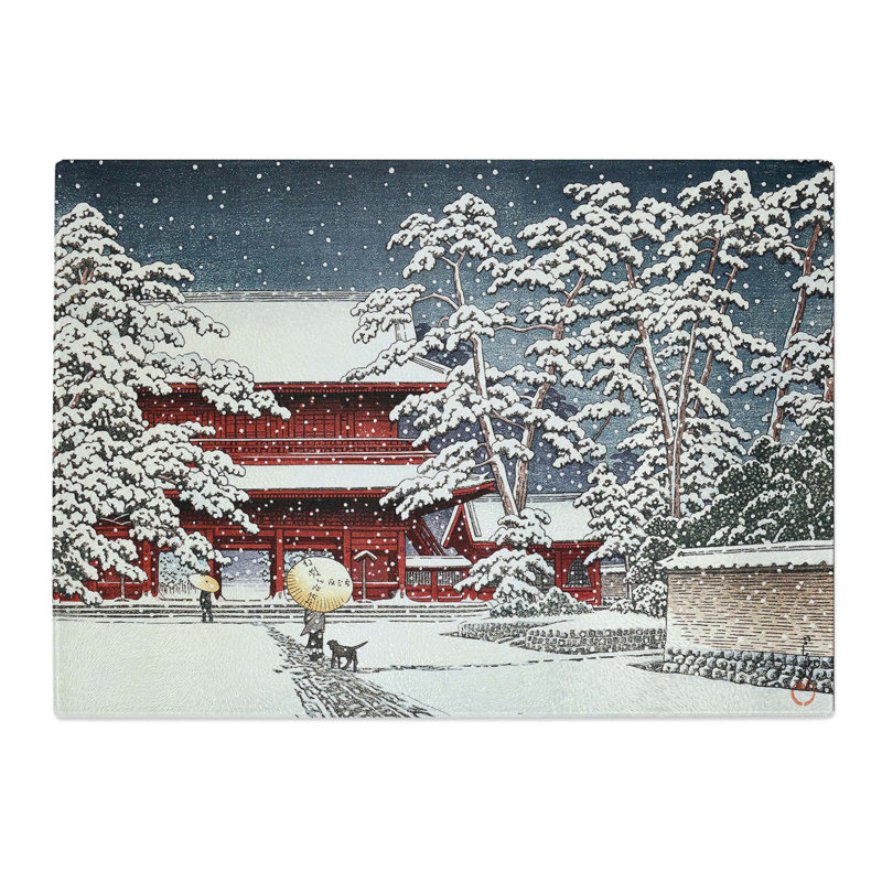 Tempered Glass Zojo Temple in the Snow by Hasui Kawase Chopping Board, 39 cm x 28.5 cm